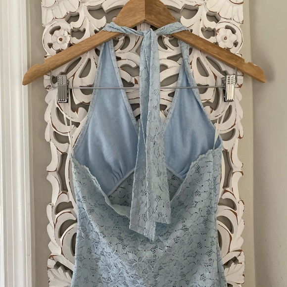 Wild Cat Y2K Lace VTG Halter Top Baby Blue Size Medium 2000s Party Festival club - Picture 7 of 9